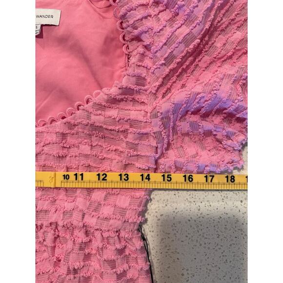 Lost Wander Paloma Pink Textured Puff Sleeve Top & Mini Skirt Set Small Brunch - Picture 9 of 13